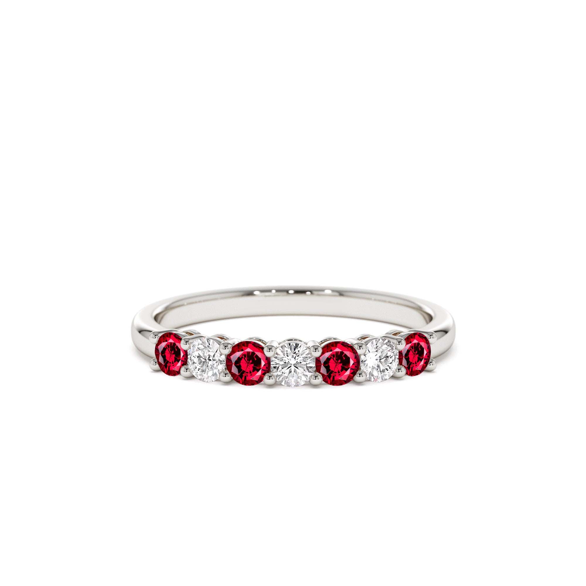 14k 7 Stone Basket Setting Diamond and Ruby Wedding Ring - view 2