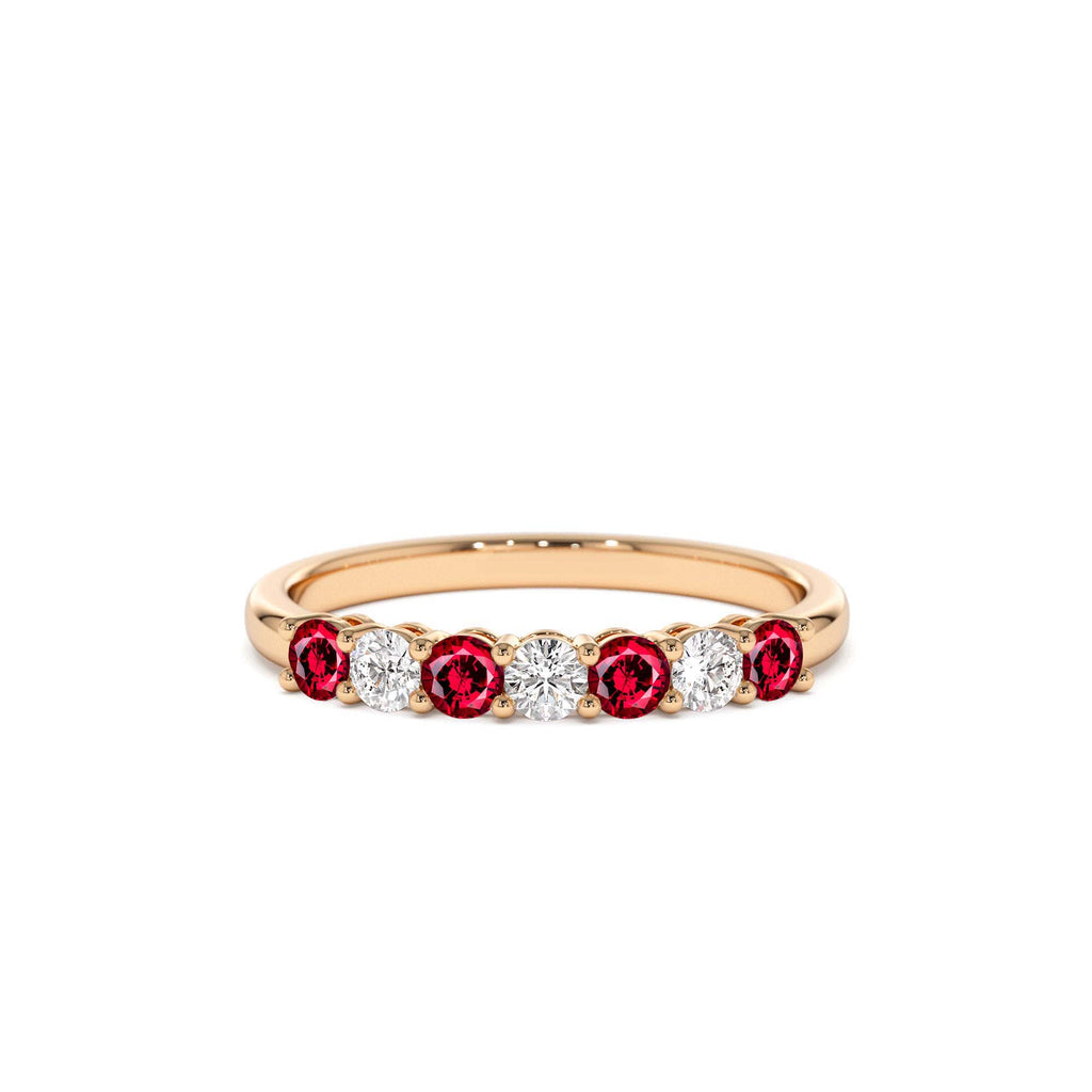 14k 7 Stone Basket Setting Diamond and Ruby Wedding Ring - view 3