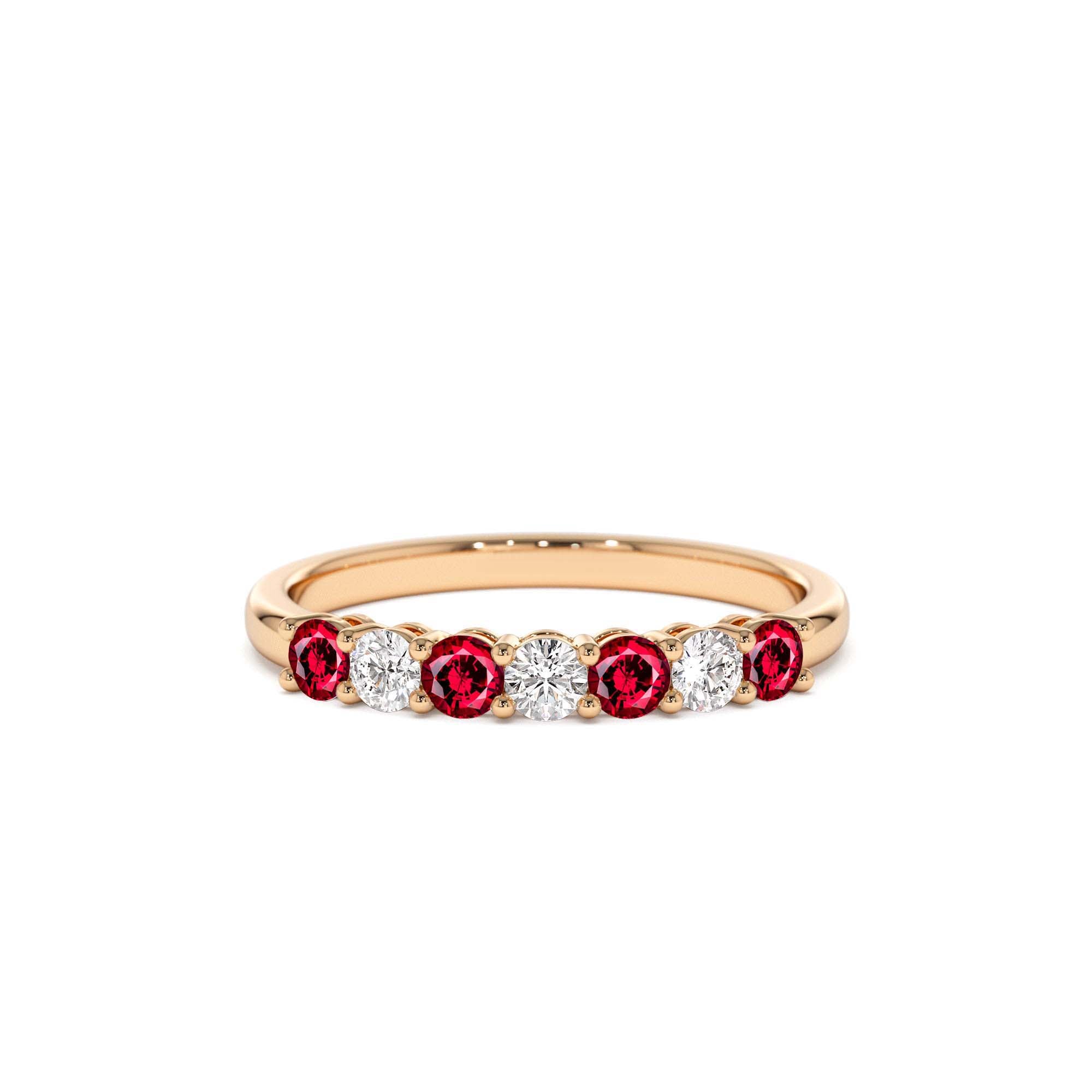 14k 7 Stone Basket Setting Diamond and Ruby Wedding Ring - view 3
