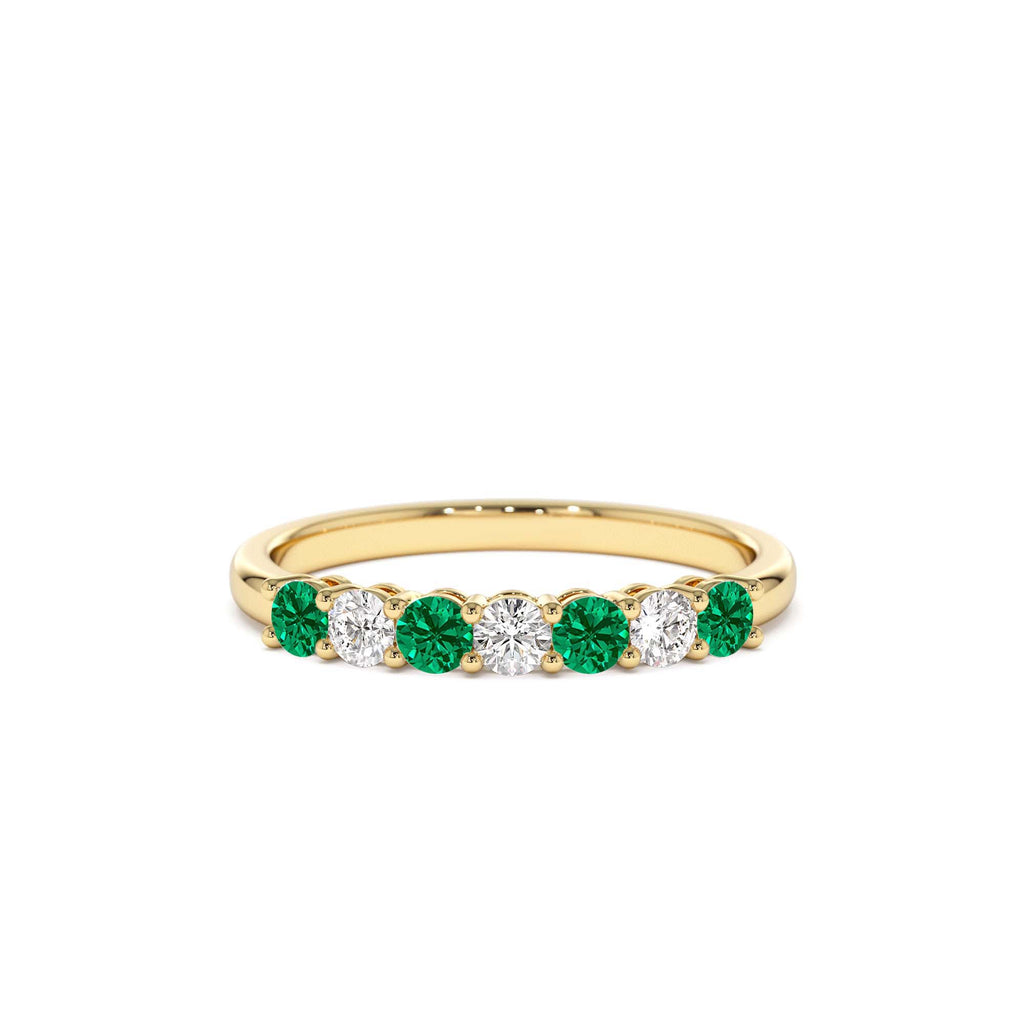 14k 7 Stone Basket Setting Diamond and Emerlad Wedding Ring by Orlina Fine