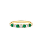 14k 7 Stone Basket Setting Diamond and Emerlad Wedding Ring by Orlina Fine