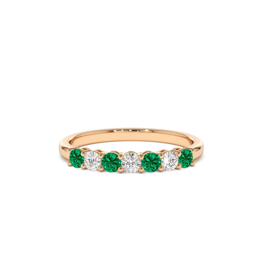 14k 7 Stone Basket Setting Diamond and Emerlad Wedding Ring - view 2