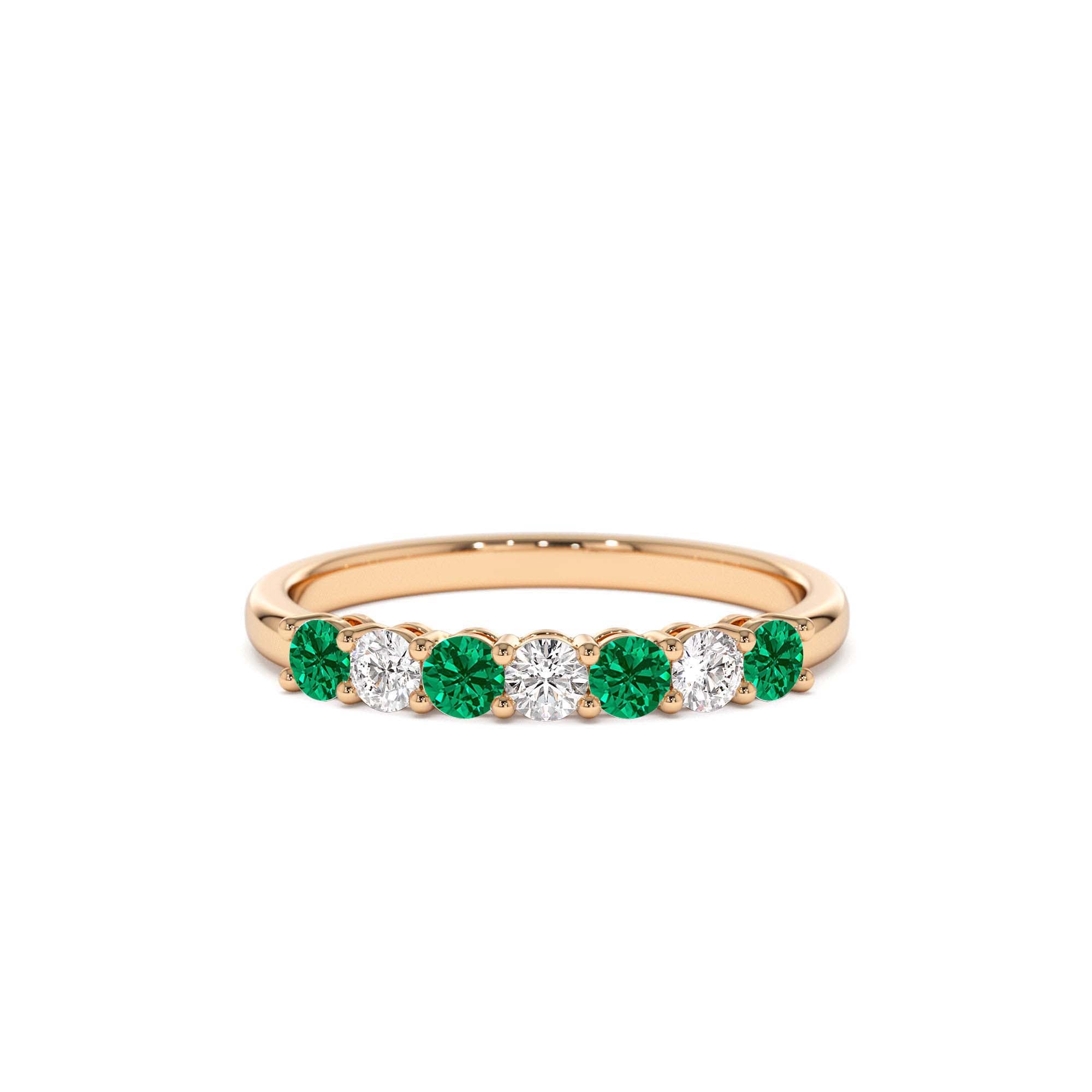 14k 7 Stone Basket Setting Diamond and Emerlad Wedding Ring - view 2