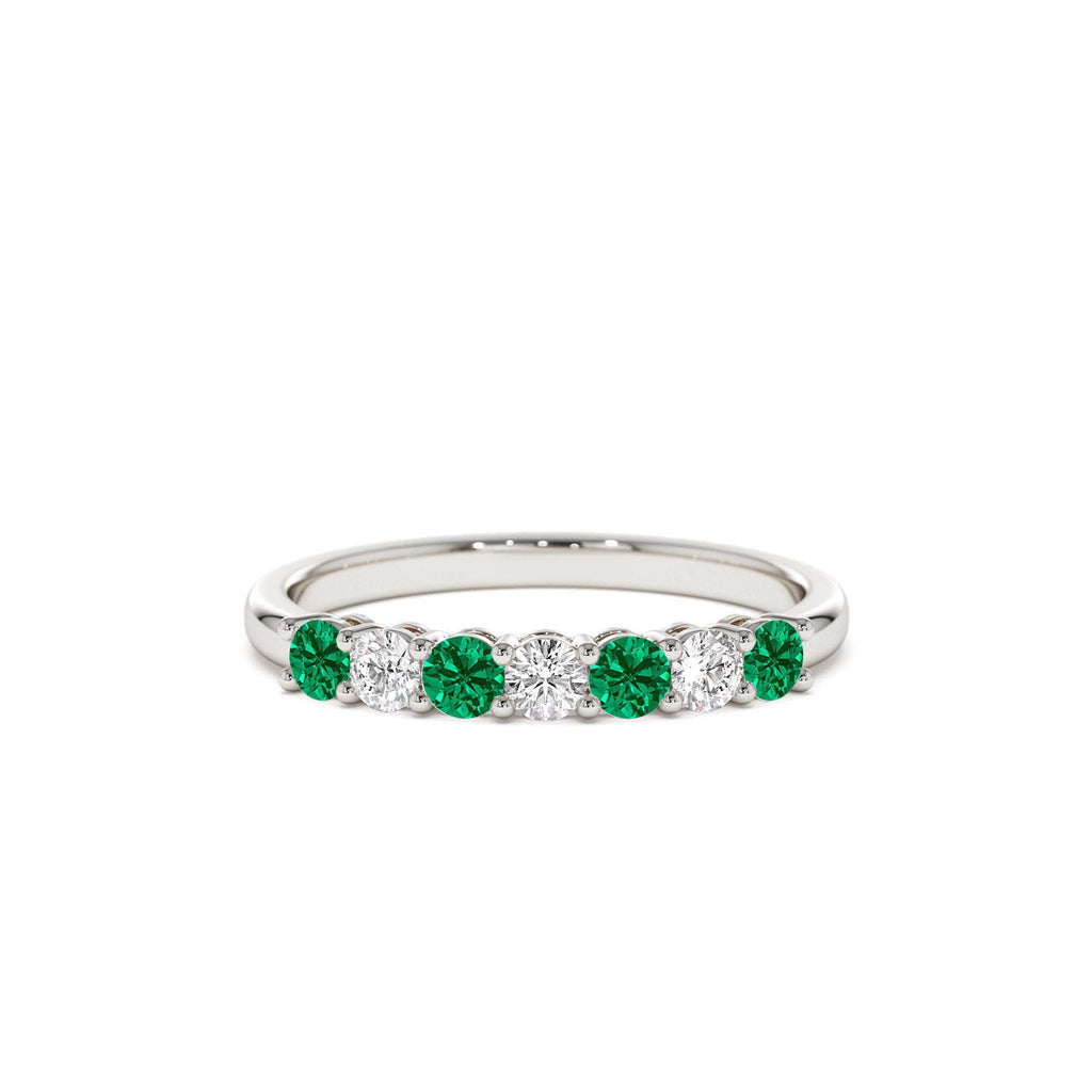 14k 7 Stone Basket Setting Diamond and Emerlad Wedding Ring - view 3
