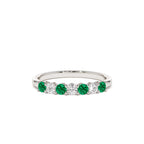14k 7 Stone Basket Setting Diamond and Emerlad Wedding Ring - view 3