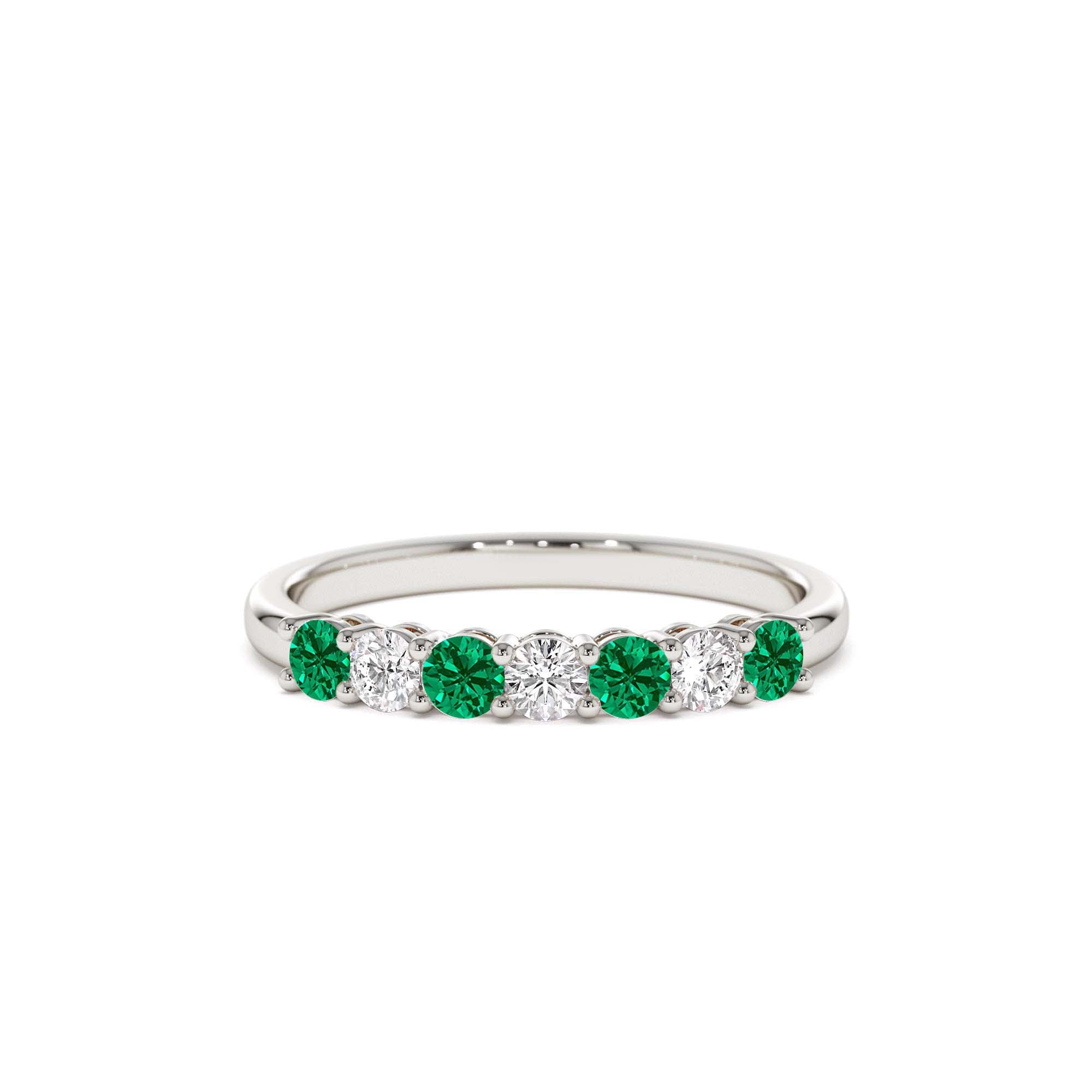 14k 7 Stone Basket Setting Diamond and Emerlad Wedding Ring - view 3