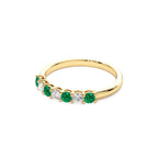14k 7 Stone Basket Setting Diamond and Emerlad Wedding Ring - view 4