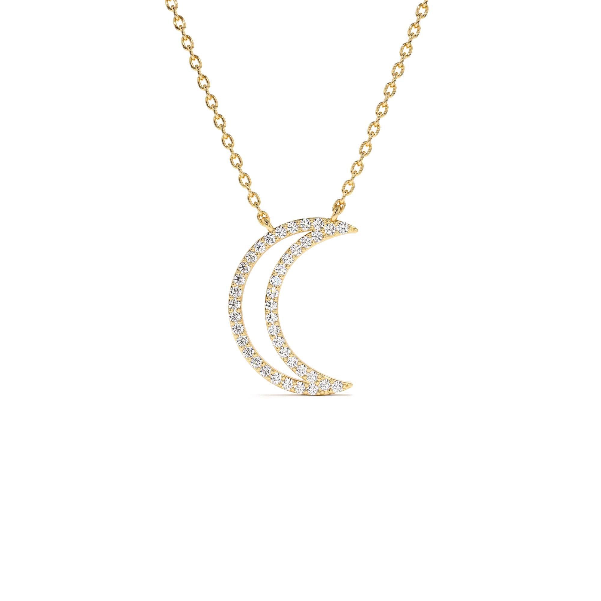 14K Diamond Moon Outline Necklace by Orlina Fine