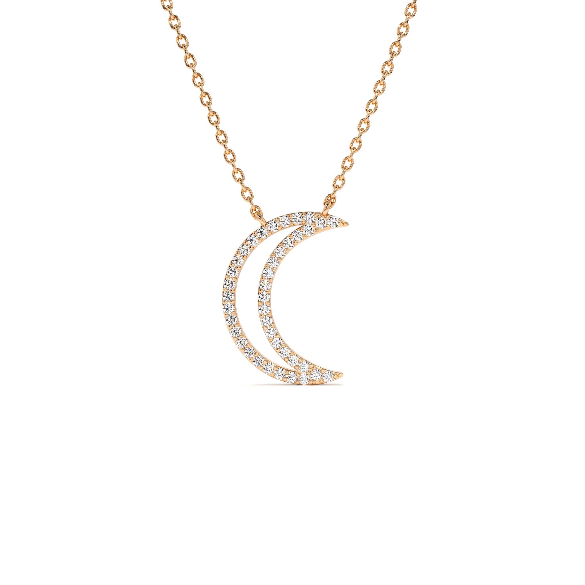 14K Diamond Moon Outline Necklace - view 2