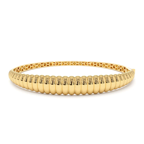 14K Chunky Ribbed Gold Bangle Bracelet by Orlina Fine