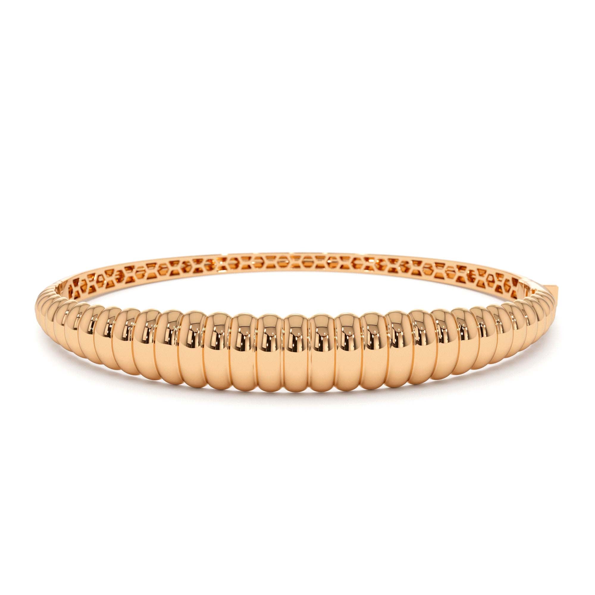 14K Chunky Ribbed Gold Bangle Bracelet - view 2