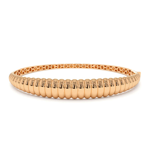 14K Chunky Ribbed Gold Bangle Bracelet - view 2