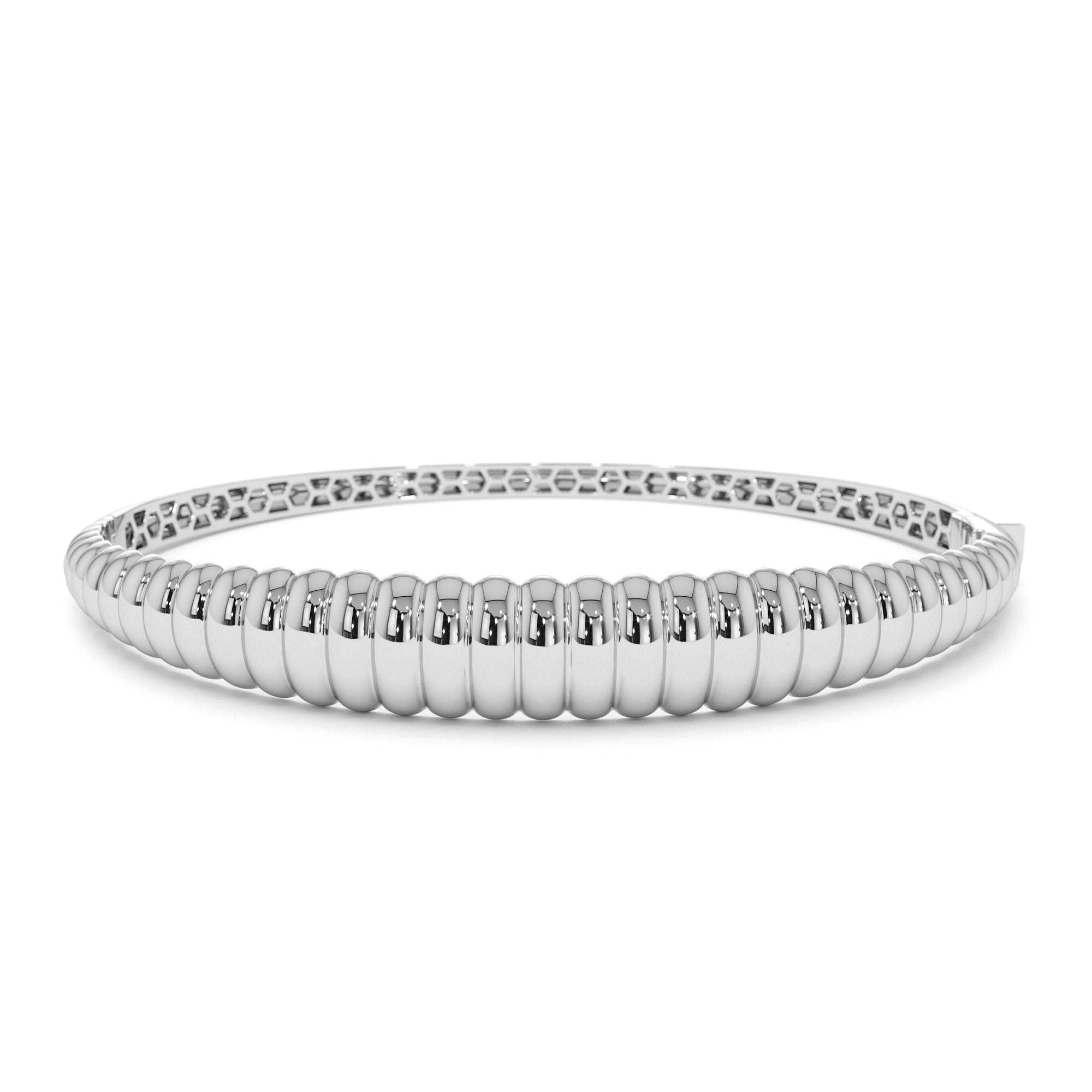 14K Chunky Ribbed Gold Bangle Bracelet - view 3