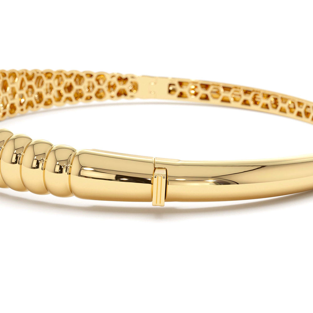 14K Chunky Ribbed Gold Bangle Bracelet - view 5