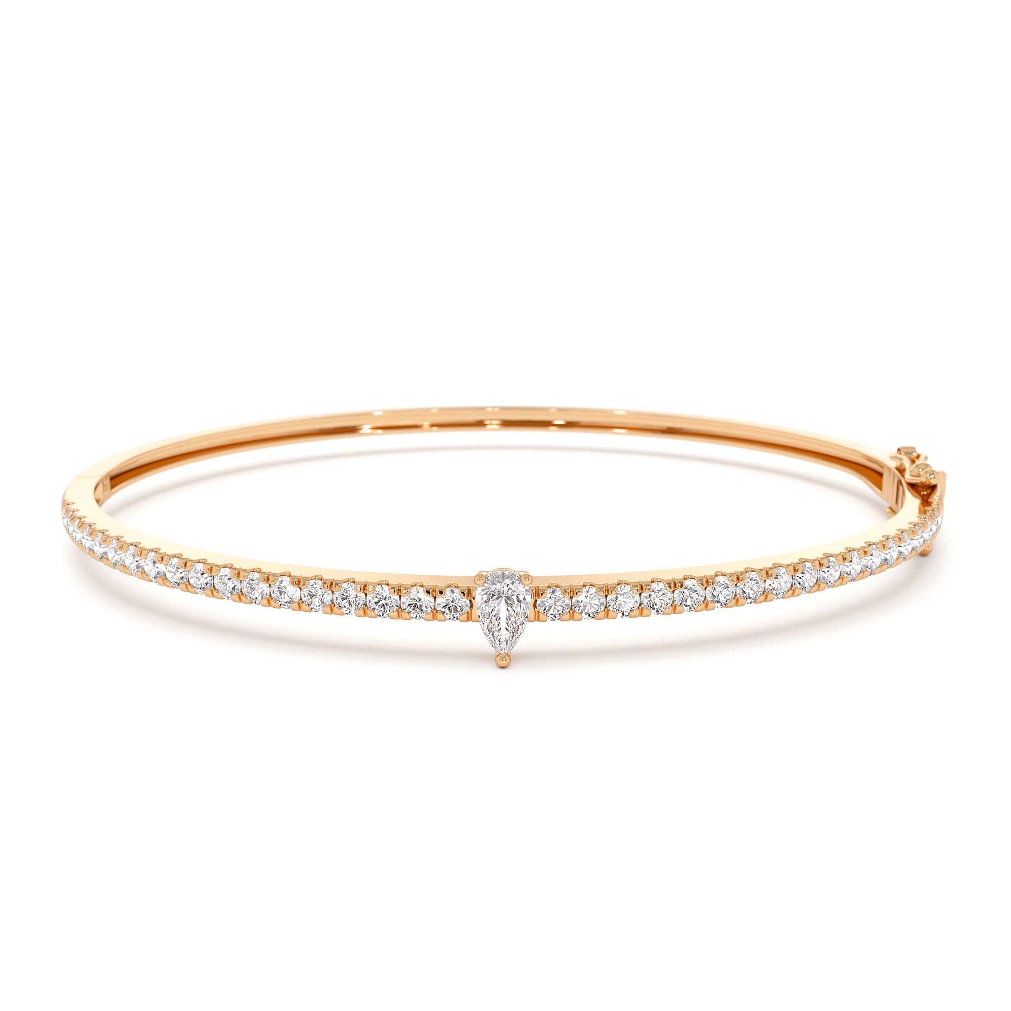 14k Gold Pear Shaped and Round Diamond Bangle - view 2