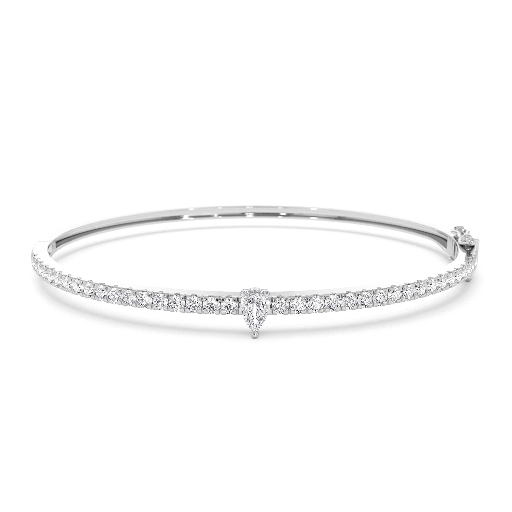 14k Gold Pear Shaped and Round Diamond Bangle - view 3