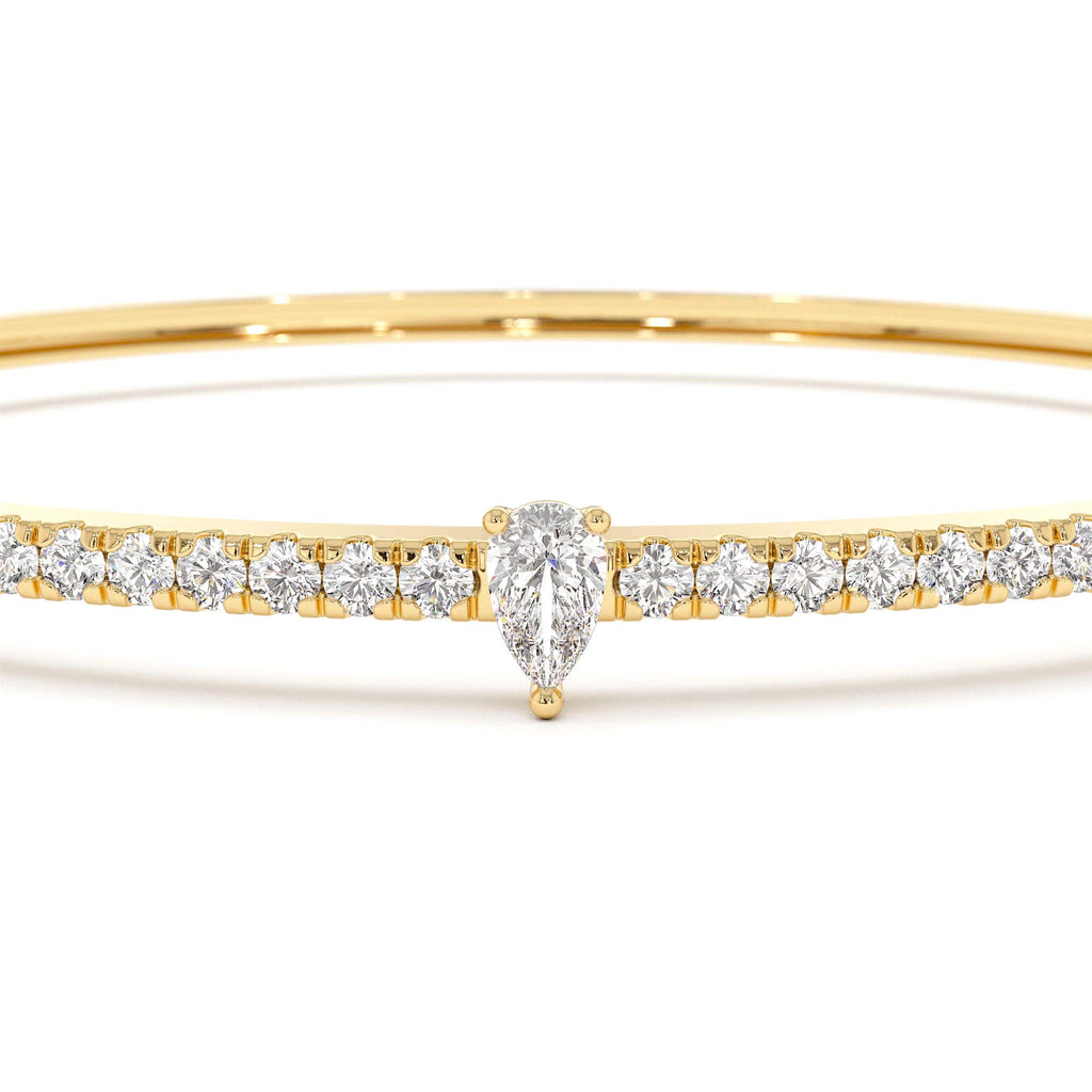14k Gold Pear Shaped and Round Diamond Bangle - view 4