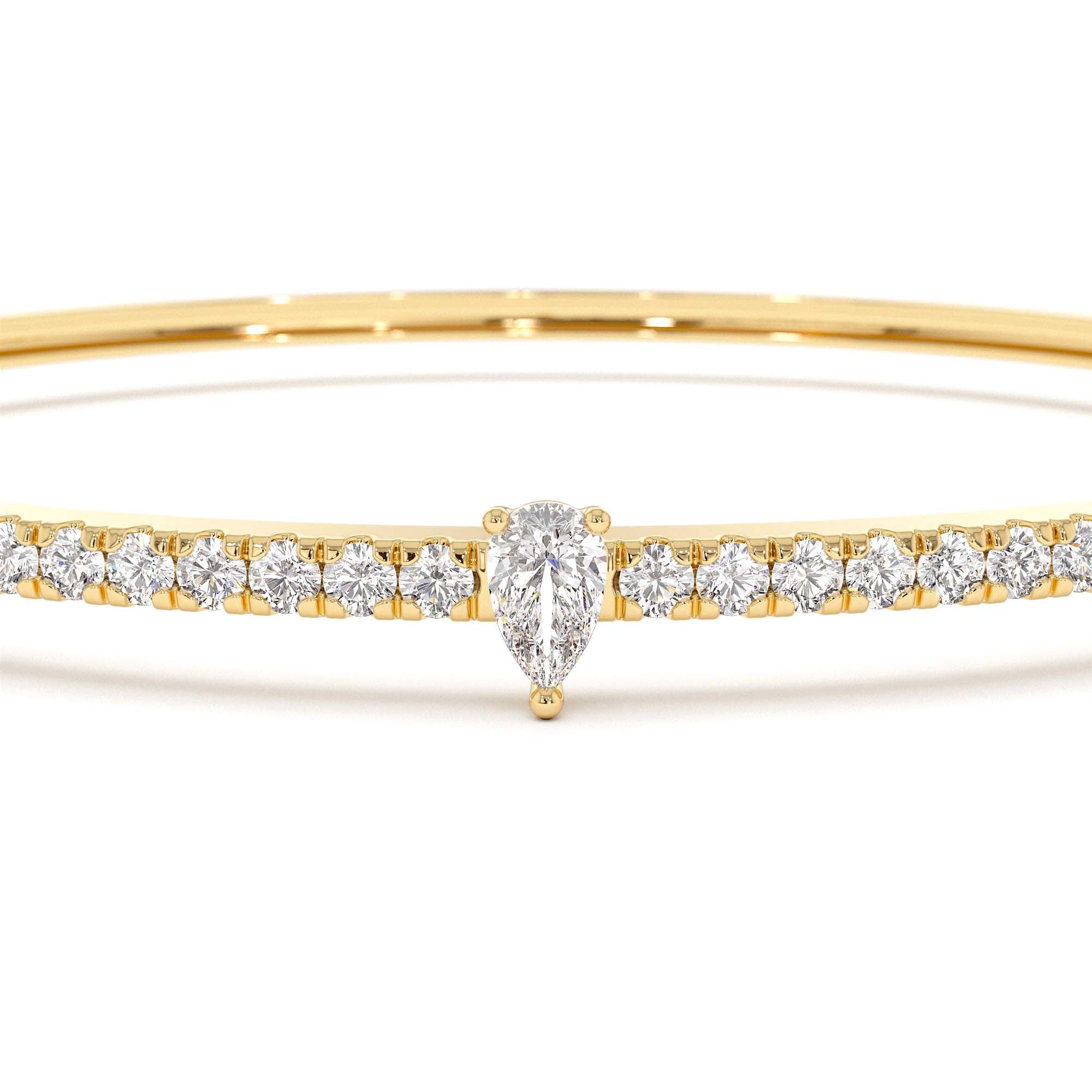 14k Gold Pear Shaped and Round Diamond Bangle - view 4
