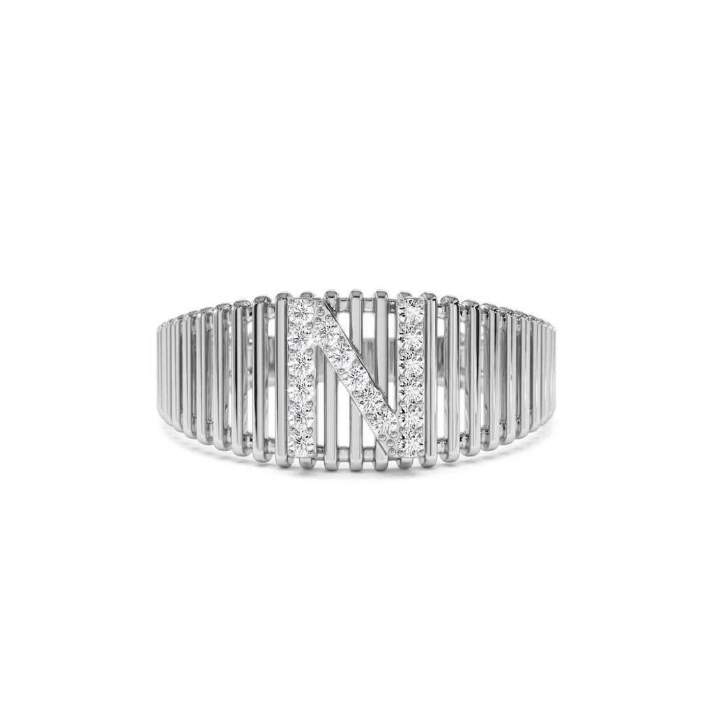 14k Ribed Cage Diamond Initial Ring - view 3