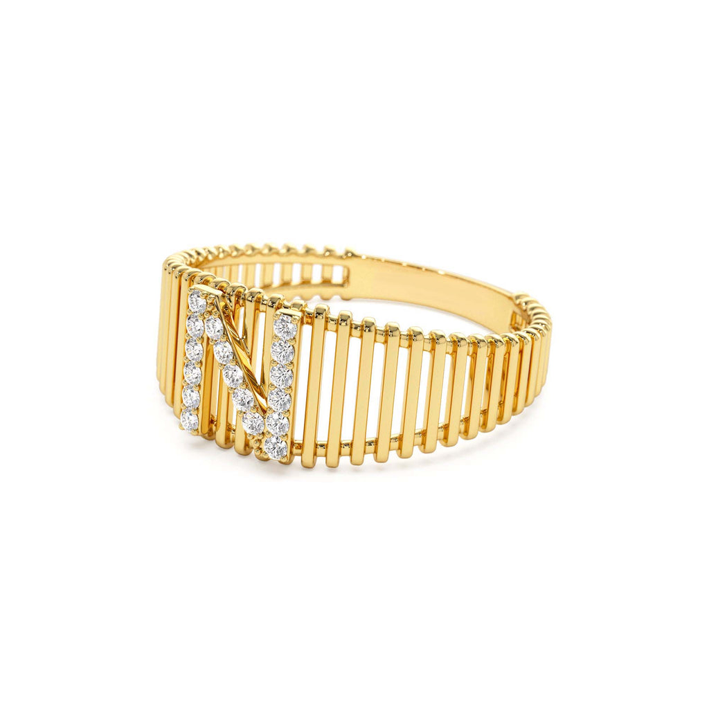 14k Ribed Cage Diamond Initial Ring - view 4