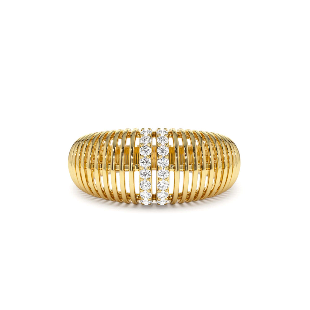 14K Diamond-Encrusted Ribbed Dome Statement Ring by Orlina Fine