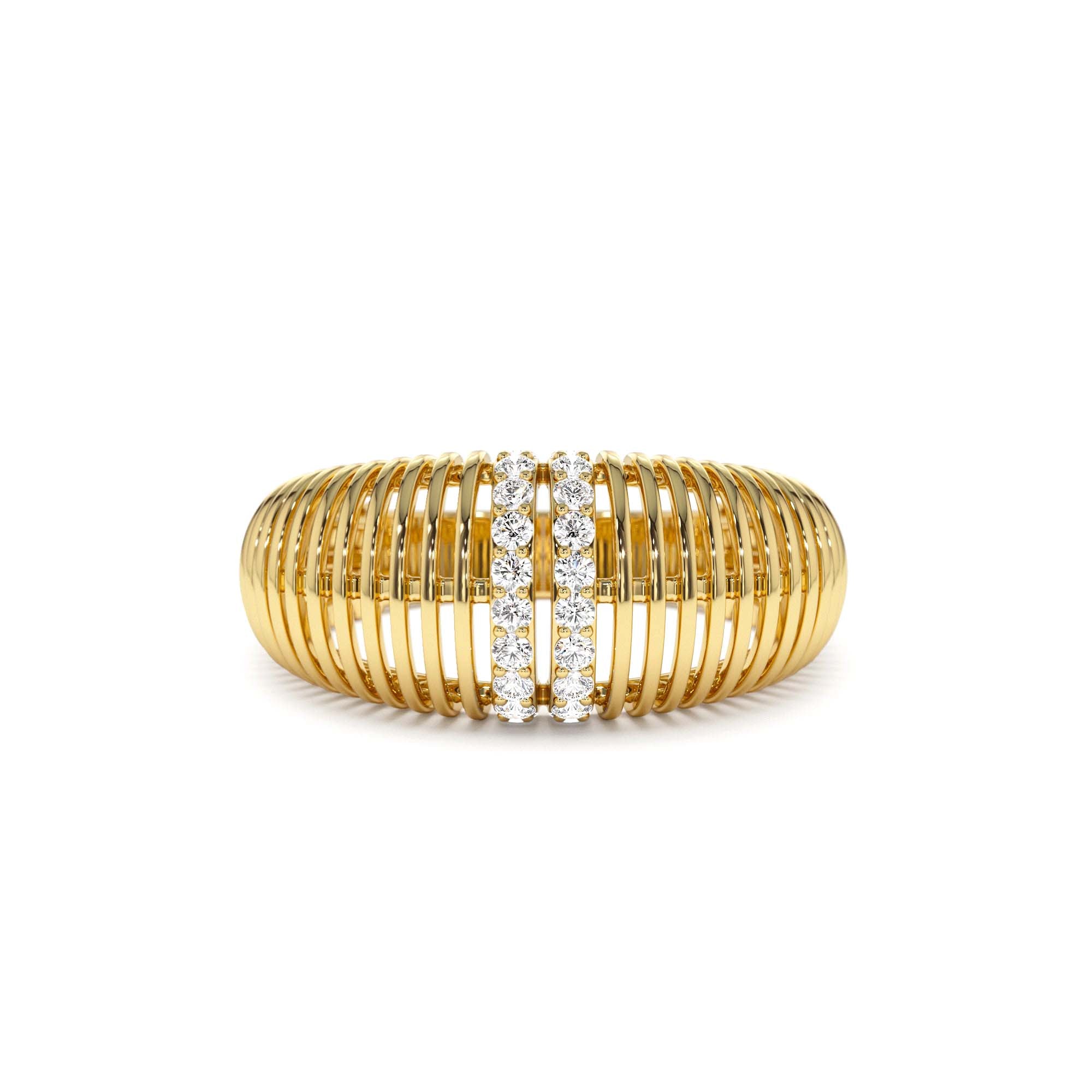 14K Diamond-Encrusted Ribbed Dome Statement Ring by Orlina Fine