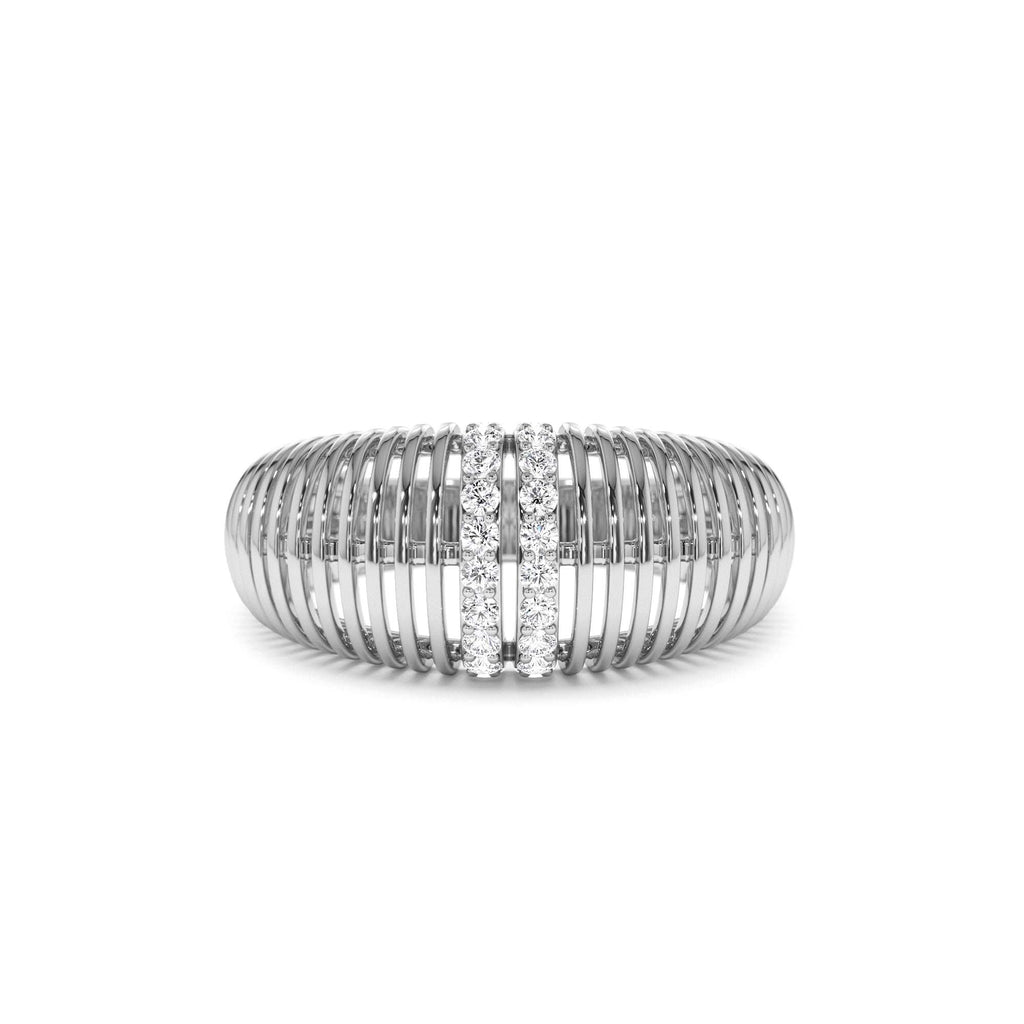 14K Diamond-Encrusted Ribbed Dome Statement Ring - view 3