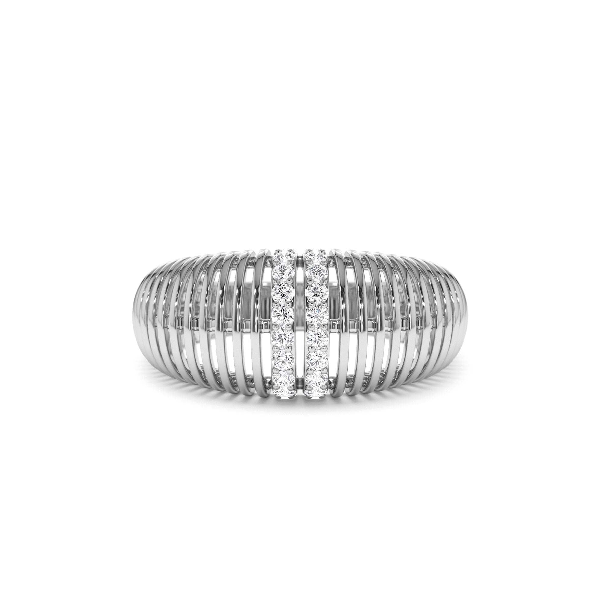 14K Diamond-Encrusted Ribbed Dome Statement Ring - view 3