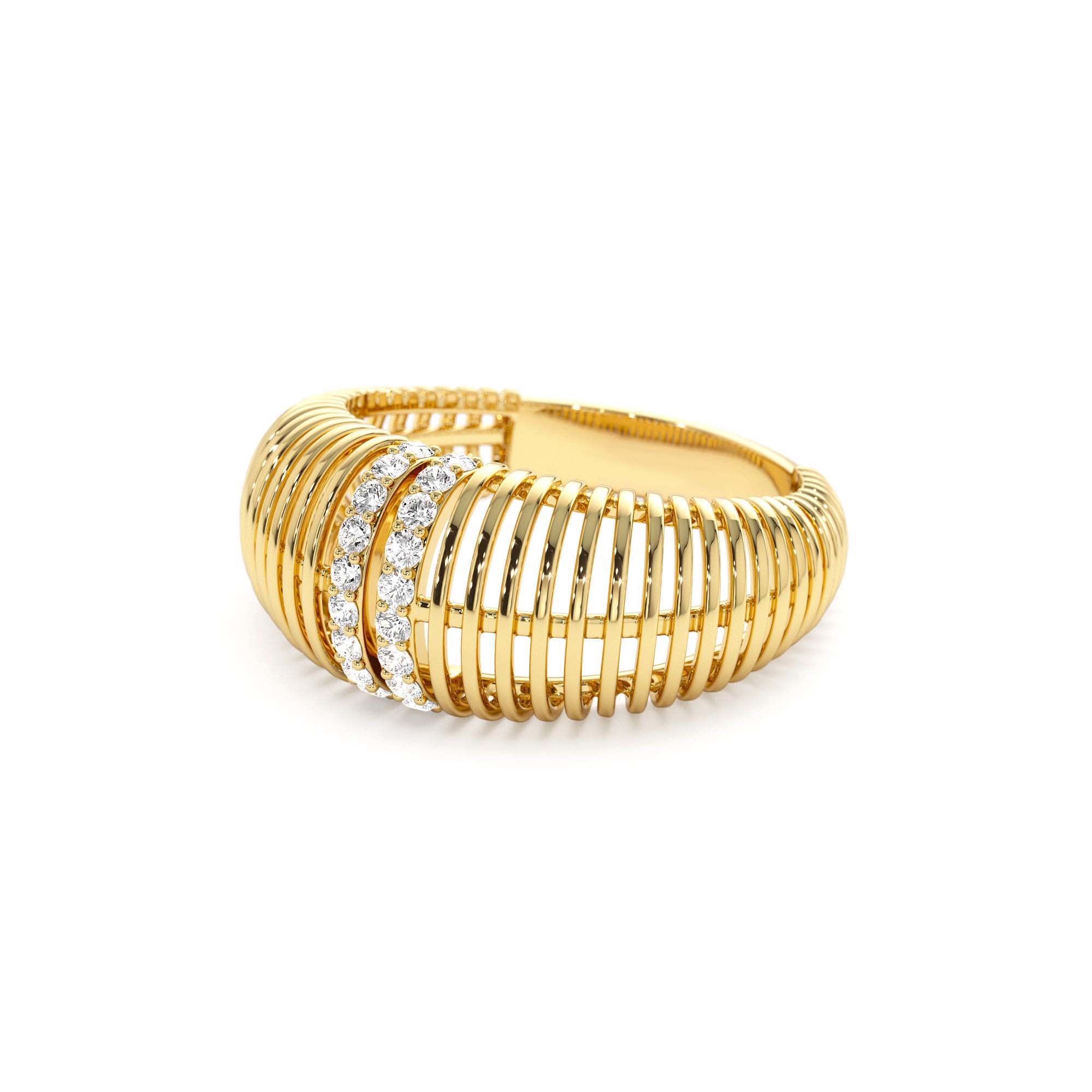 14K Diamond-Encrusted Ribbed Dome Statement Ring - view 4