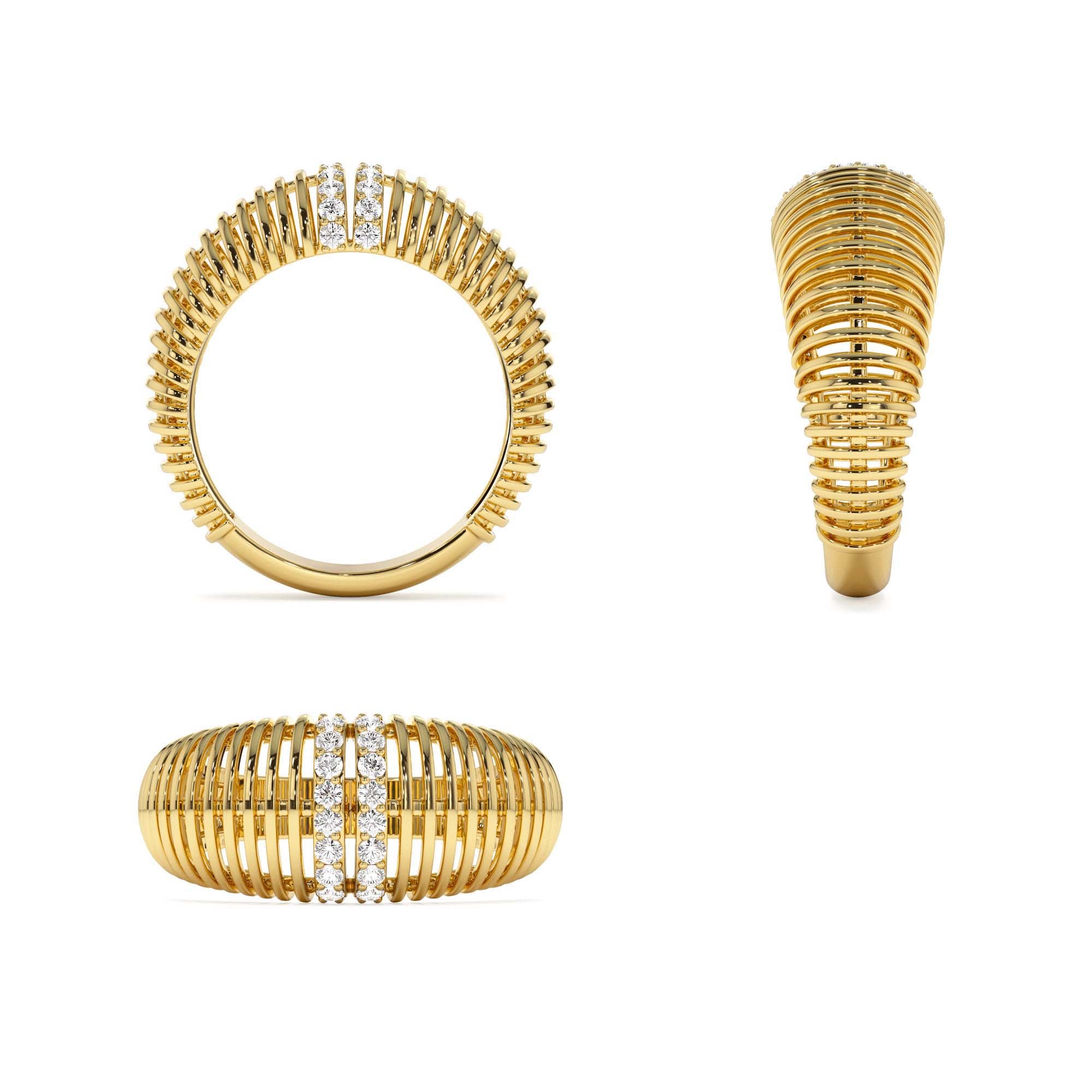 14K Diamond-Encrusted Ribbed Dome Statement Ring - view 5