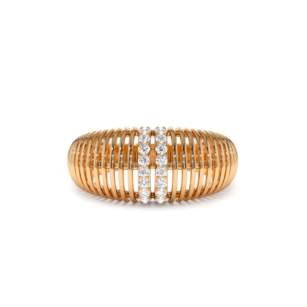 14K Diamond-Encrusted Ribbed Dome Statement Ring - view 2