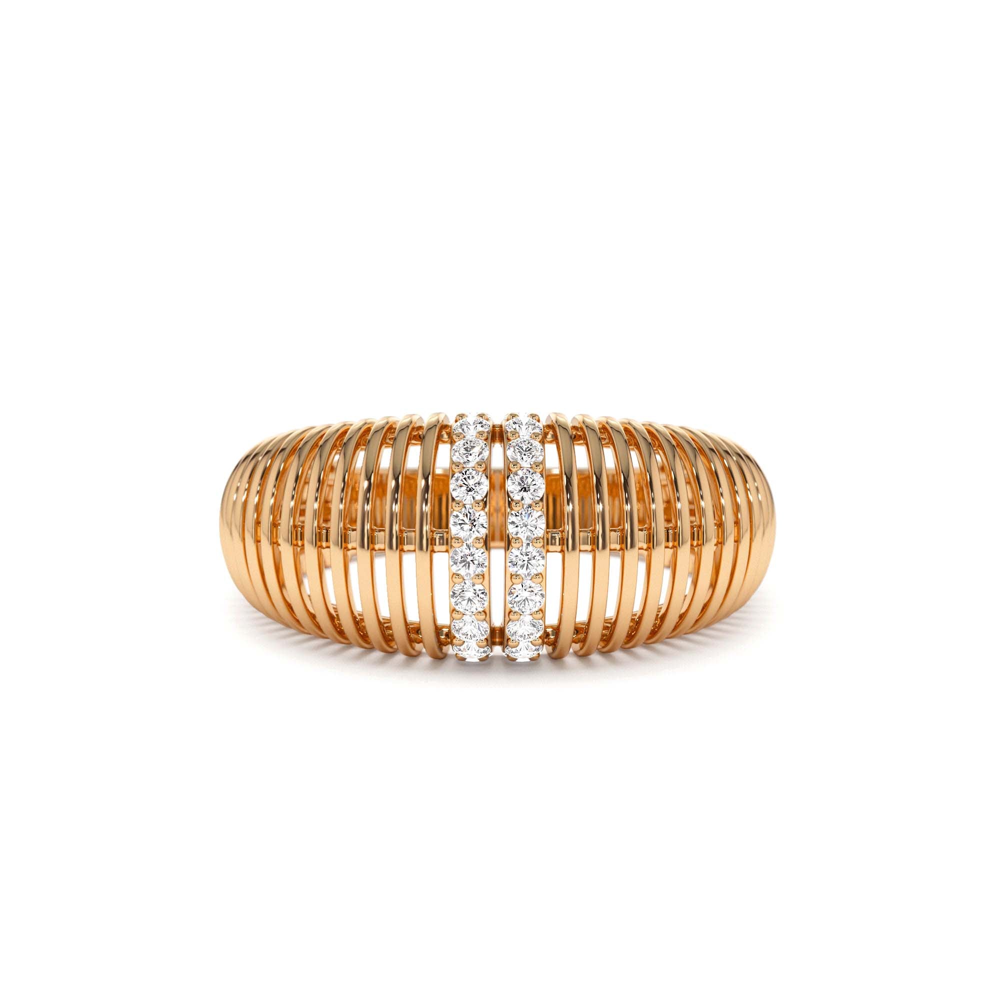 14K Diamond-Encrusted Ribbed Dome Statement Ring - view 2