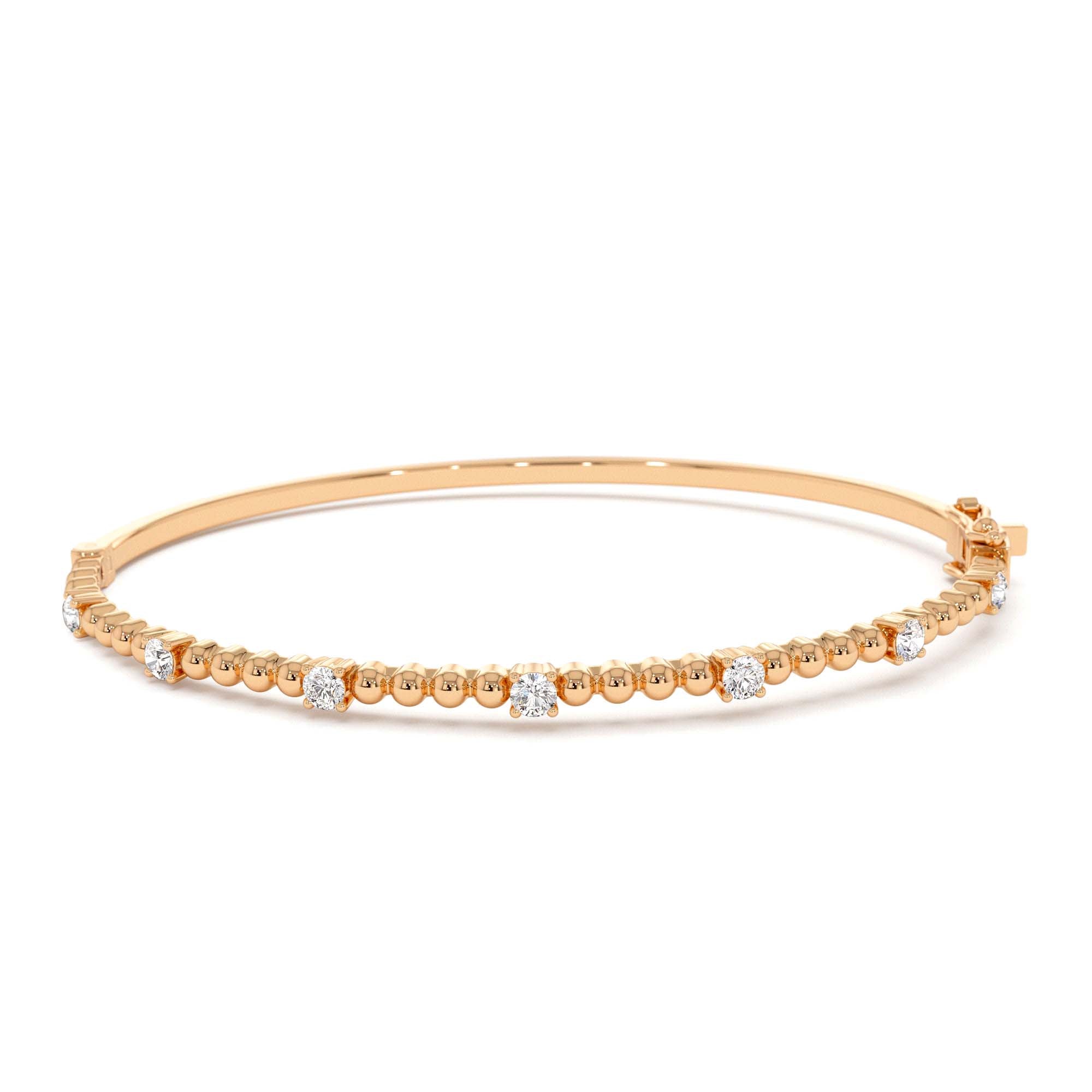 14K Beaded Gold Diamond Bangle Bracelet - view 2
