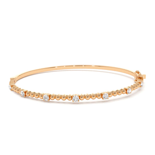14K Beaded Gold Diamond Bangle Bracelet - view 2
