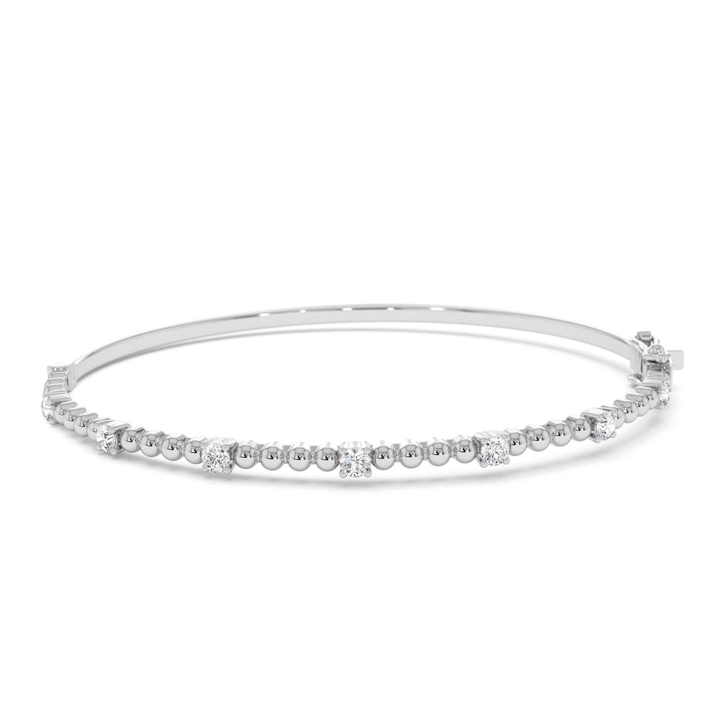 14K Beaded Gold Diamond Bangle Bracelet - view 3
