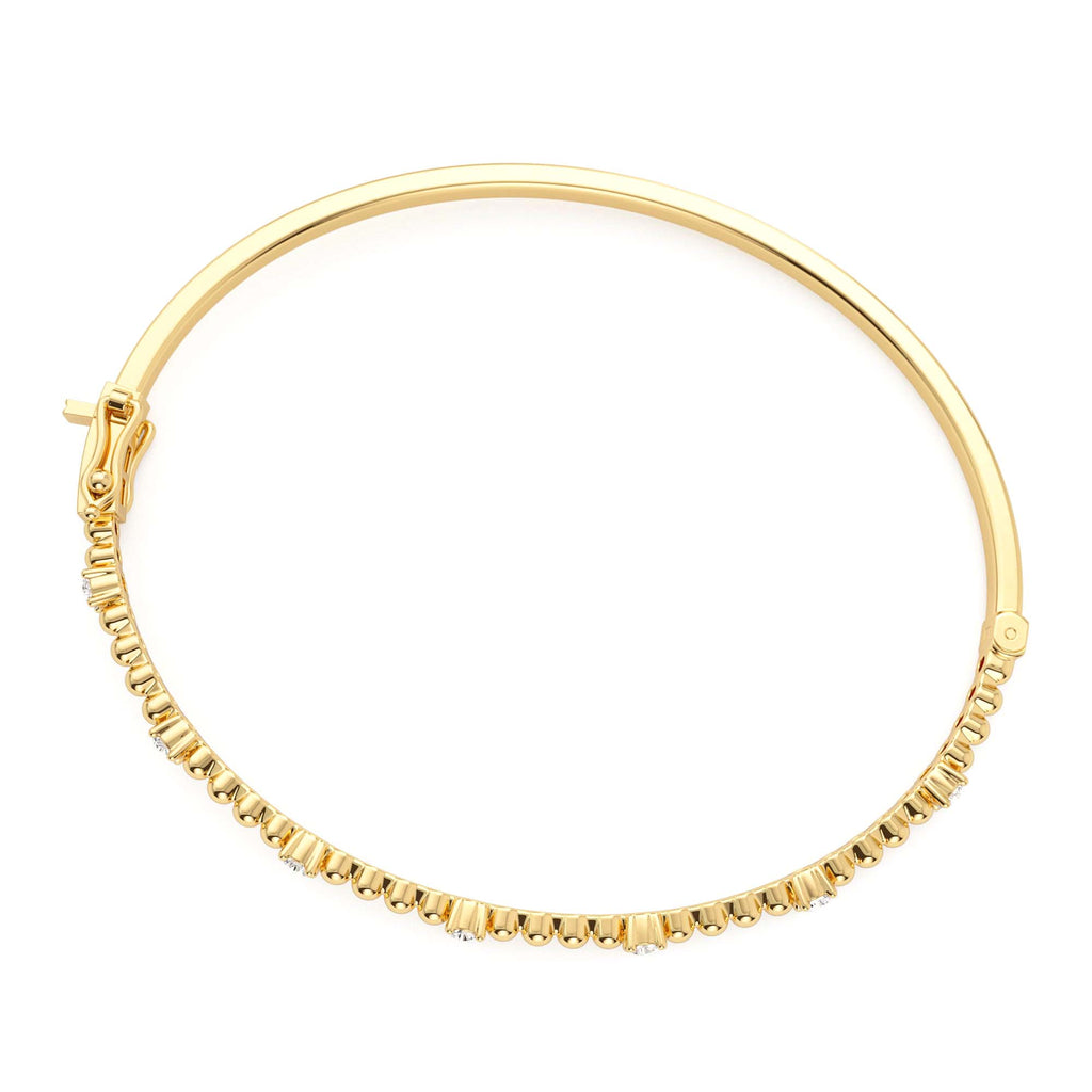 14K Beaded Gold Diamond Bangle Bracelet - view 4