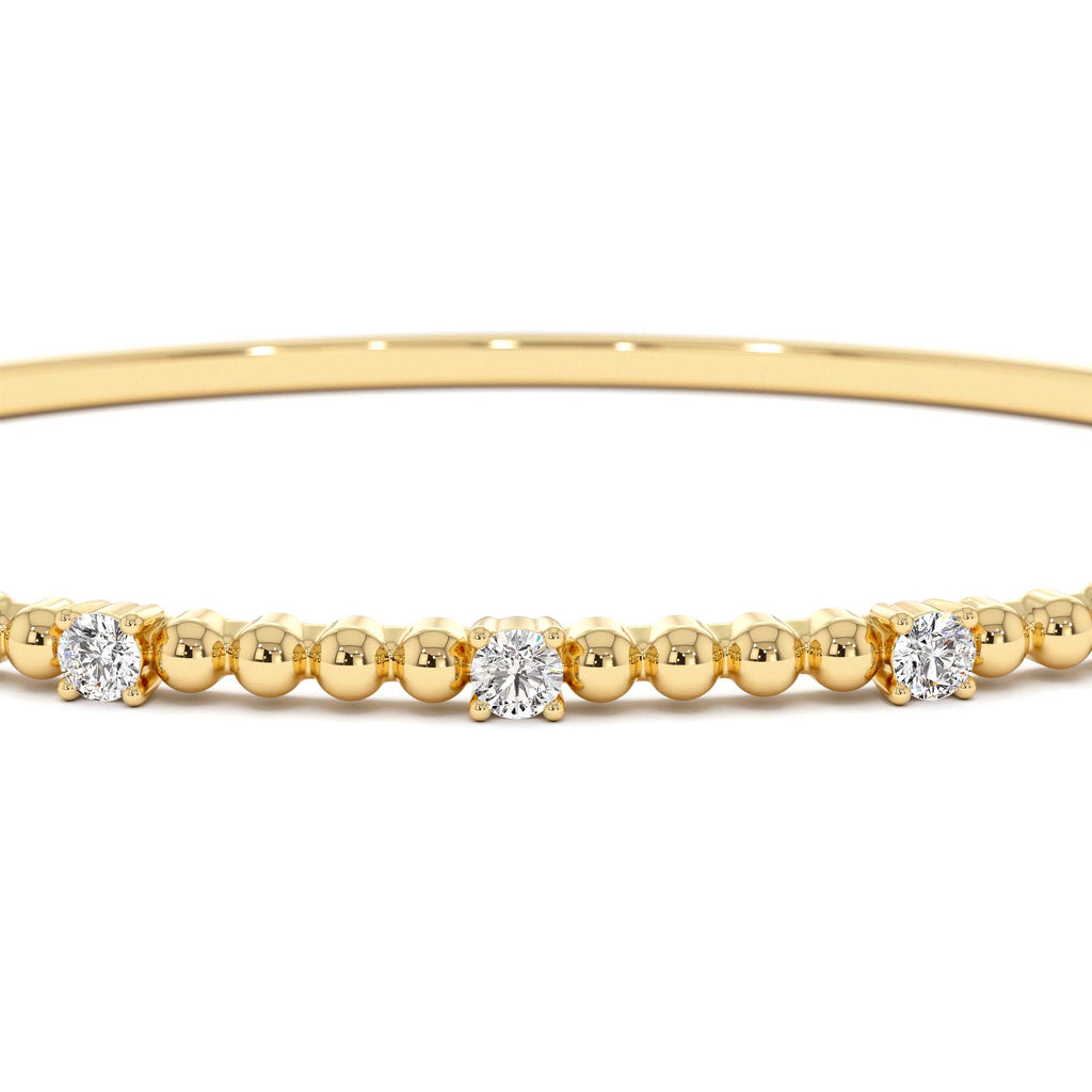 14K Beaded Gold Diamond Bangle Bracelet - view 5