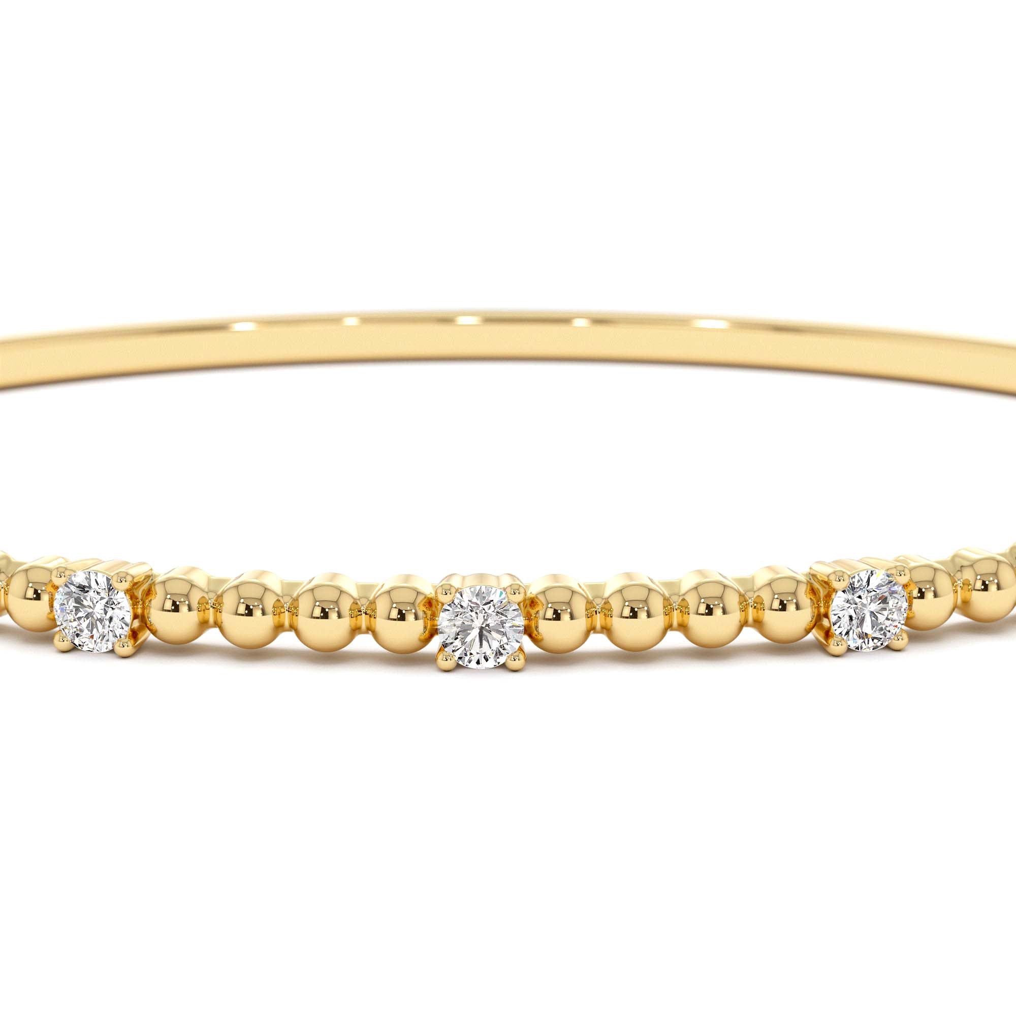 14K Beaded Gold Diamond Bangle Bracelet - view 5