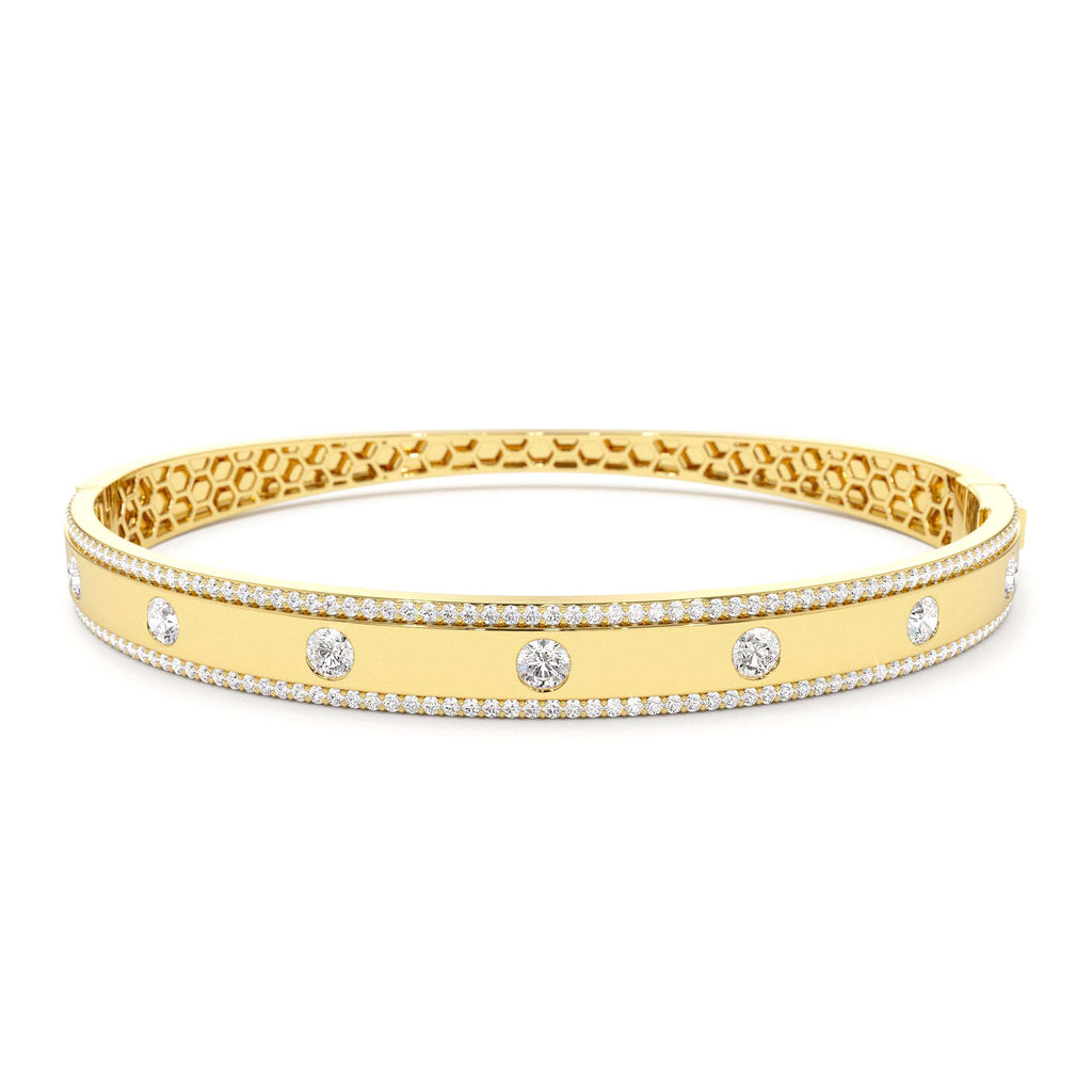 14K Flush Set Diamond Bangle with Pave Edges by Orlina Fine