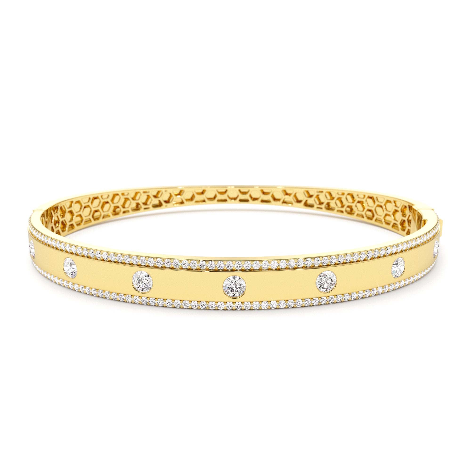 14K Flush Set Diamond Bangle with Pave Edges by Orlina Fine