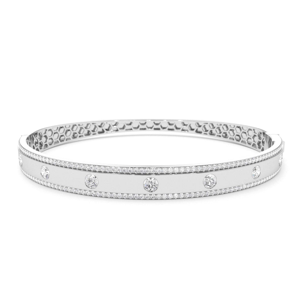 14K Flush Set Diamond Bangle with Pave Edges - view 3