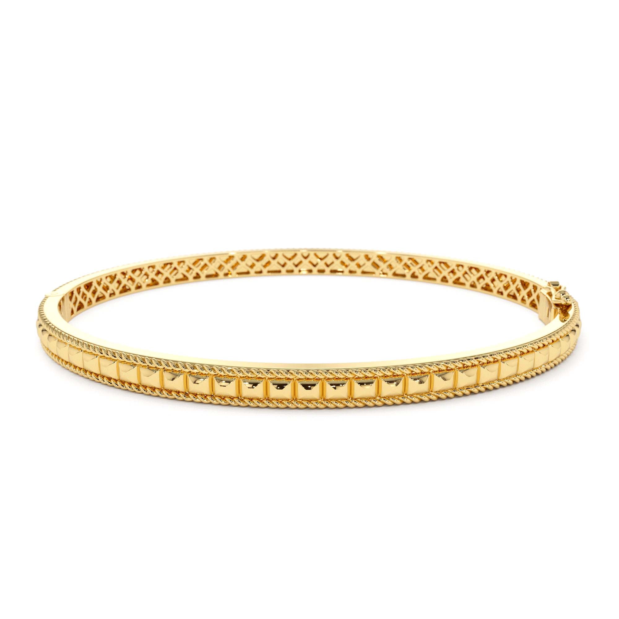14K Pyramid Gold Bangle Bracelet by Orlina Fine