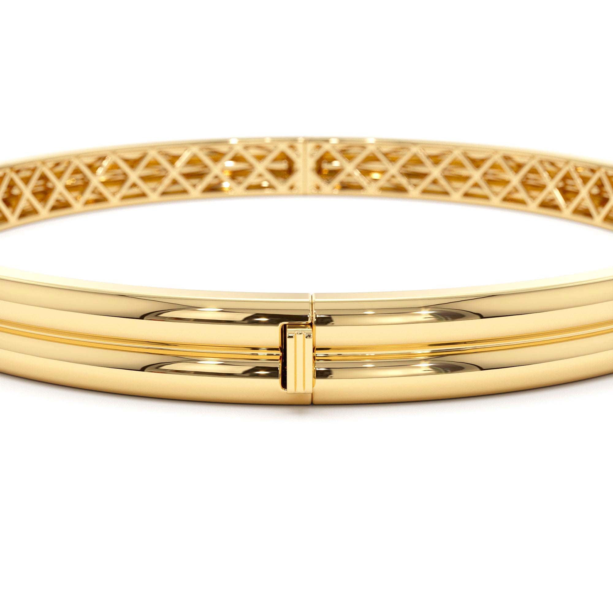 14K Double Row Dome Gold Bangle Bracelet - view 5