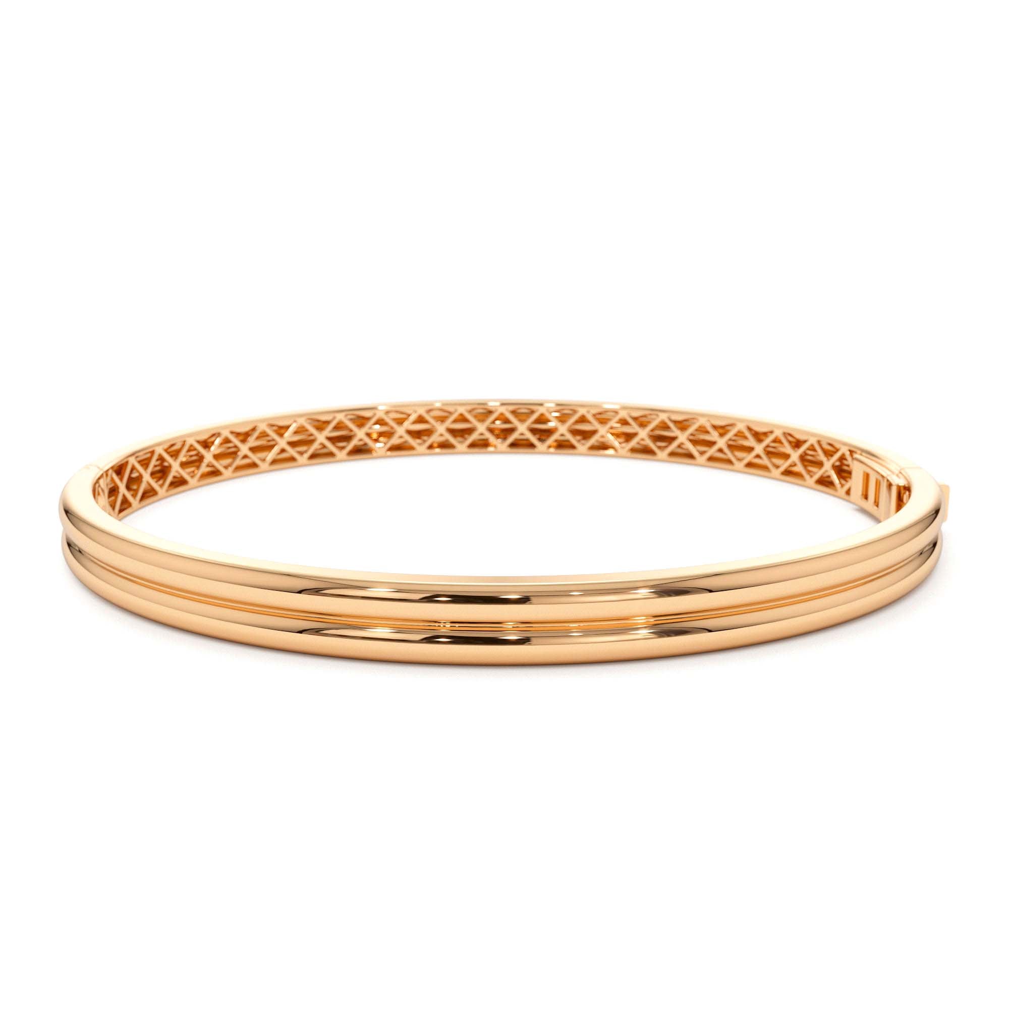 14K Double Row Dome Gold Bangle Bracelet - view 2