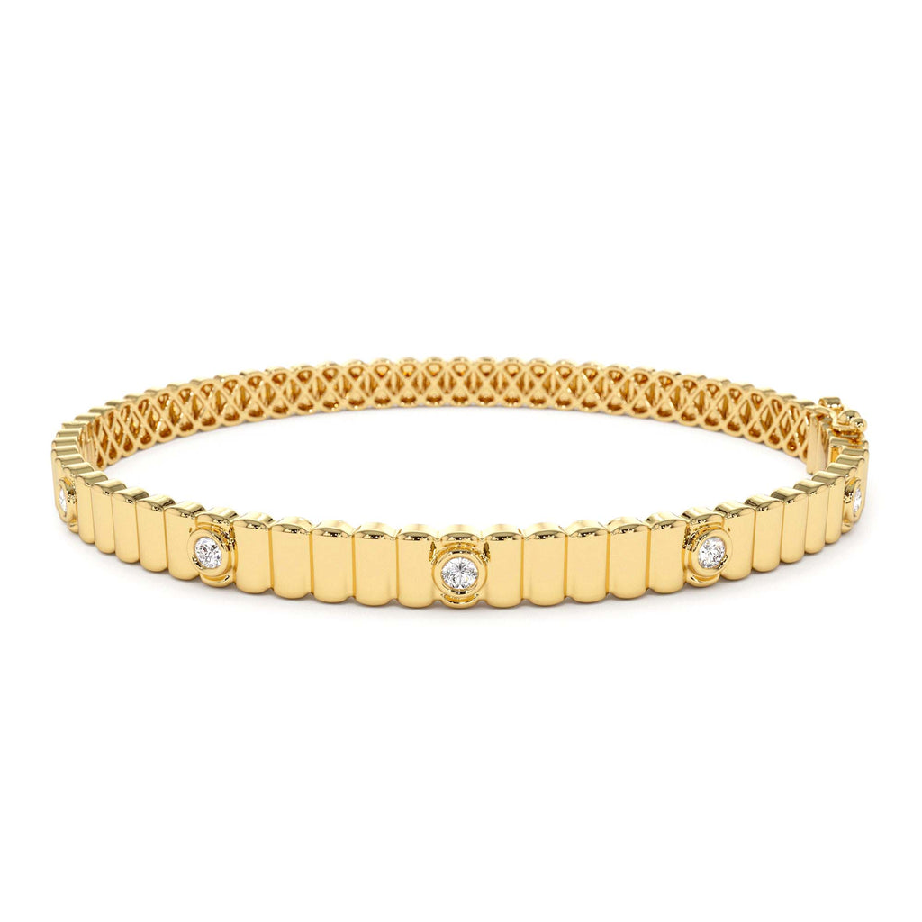 14k Gold Ribbed Diamond Bangle Bracelet by Orlina Fine
