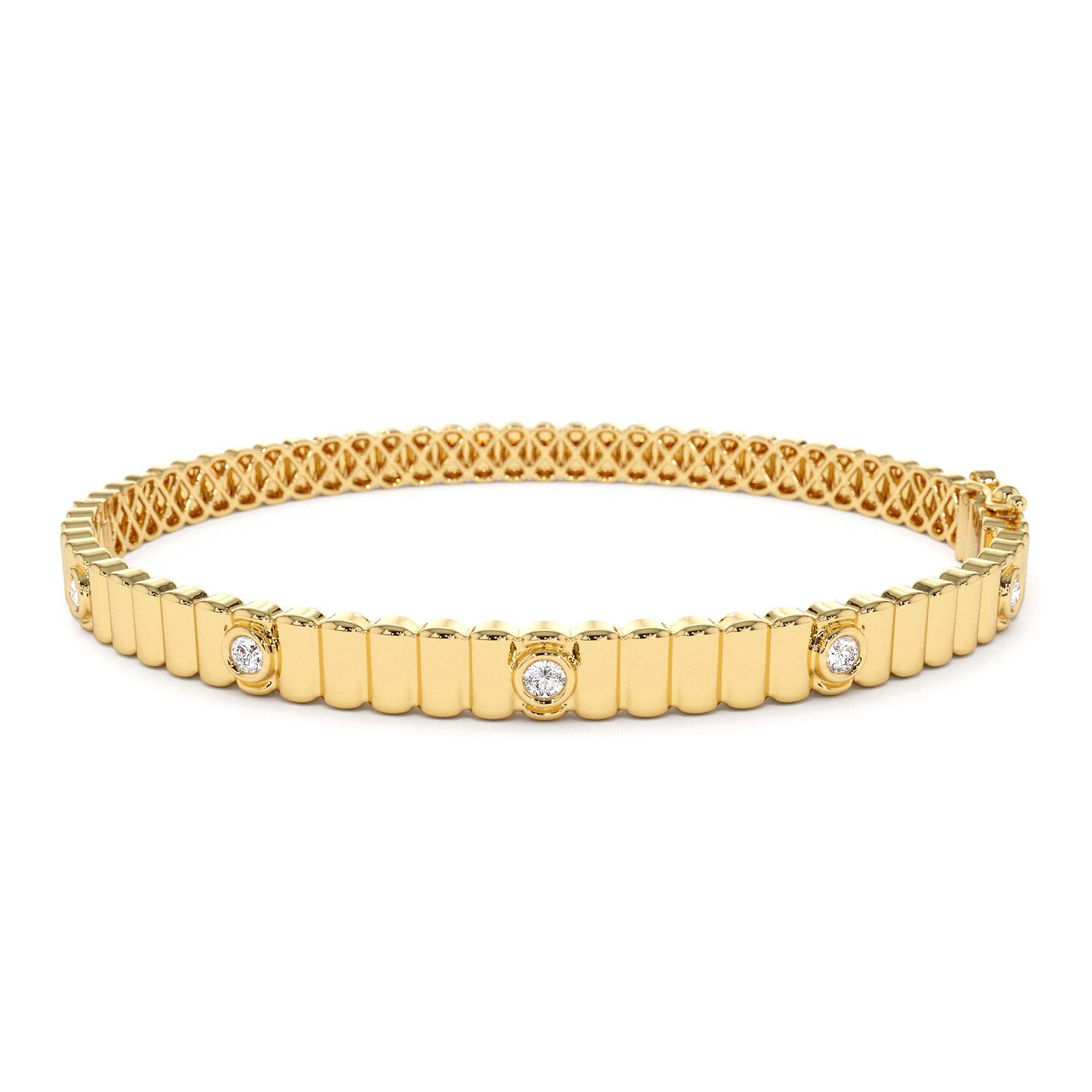 14k Gold Ribbed Diamond Bangle Bracelet by Orlina Fine