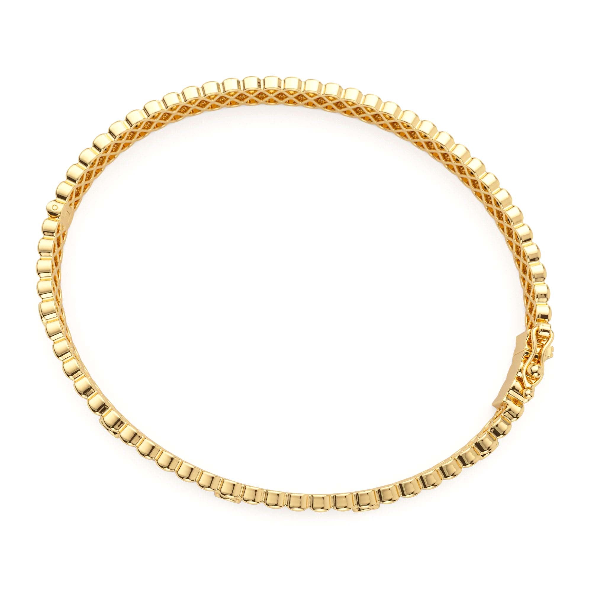 14k Gold Ribbed Diamond Bangle Bracelet - view 4