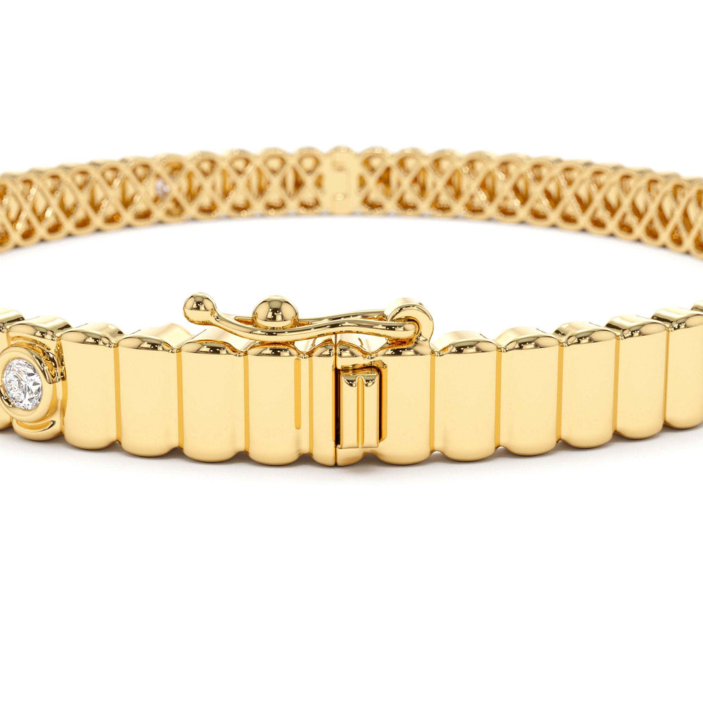 14k Gold Ribbed Diamond Bangle Bracelet - view 5