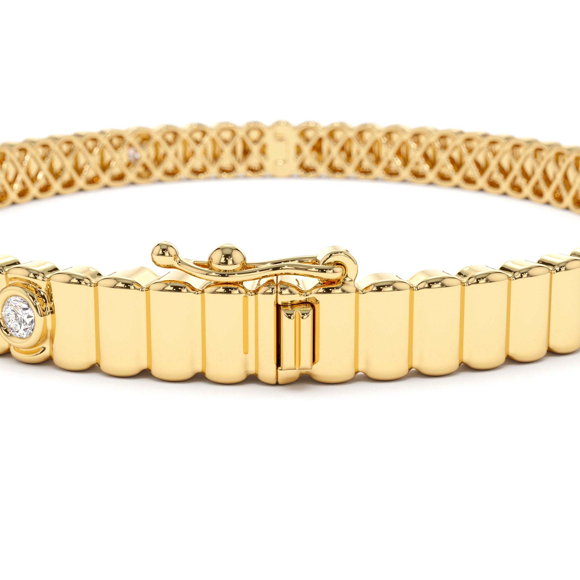 14k Gold Ribbed Diamond Bangle Bracelet - view 5