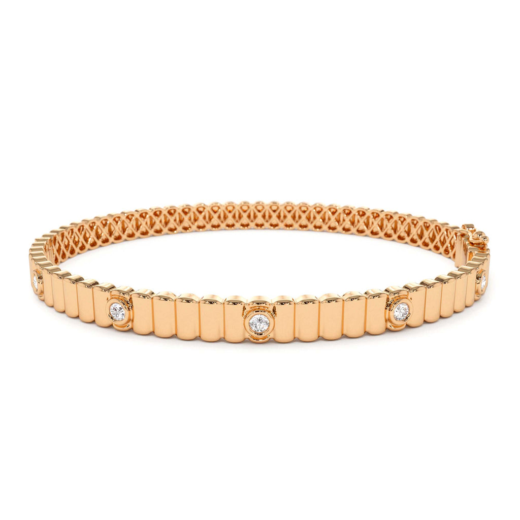 14k Gold Ribbed Diamond Bangle Bracelet - view 2